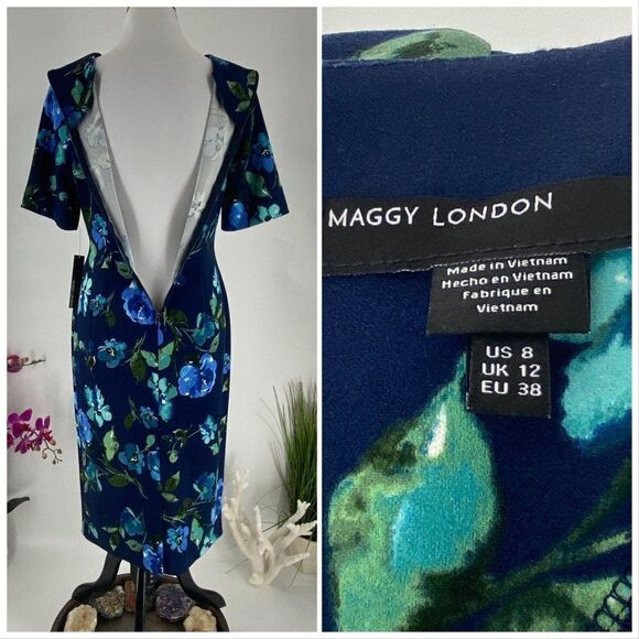 Maggy London Blue Green Floral Dress Size *8 Pictured - Picture 5 of 6